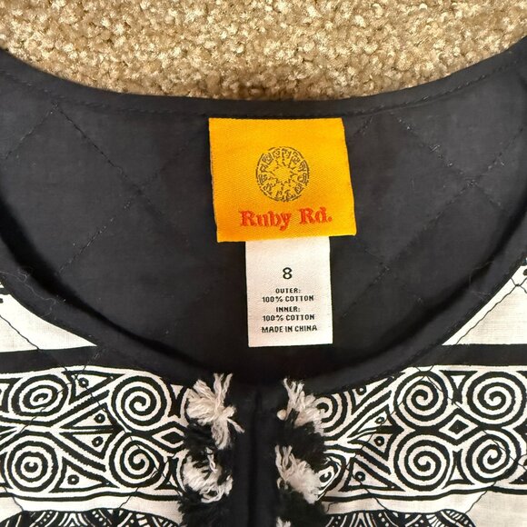 Ruby Rd. Quilted Jacket Womens 8 Black White Elephant Boho Paisley Print Cotton - Picture 5 of 12